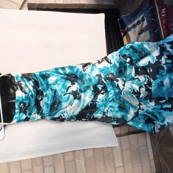 Jump Strapless Prom Homecoming Formal Blue Floral Beaded Long Maxi Dress - Picture 7 of 12